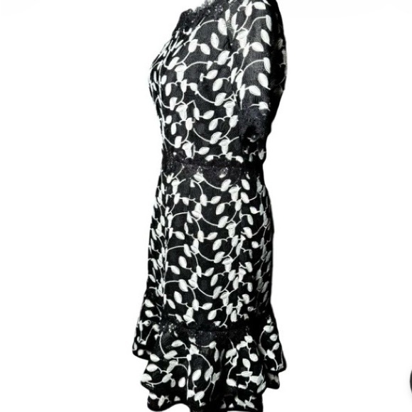 Shani Elegant Black White Lace Dress, Size 12, Knee Length, Fully Lined. - Picture 6 of 16